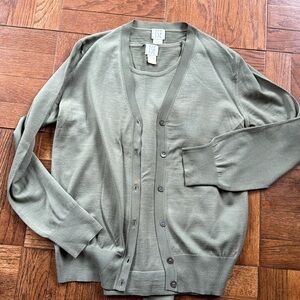 TSE super fine wool moss green cardigan set.